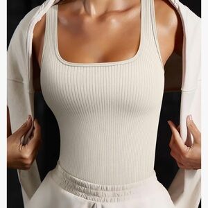 Ribbed Bodysuit Tank in Cream